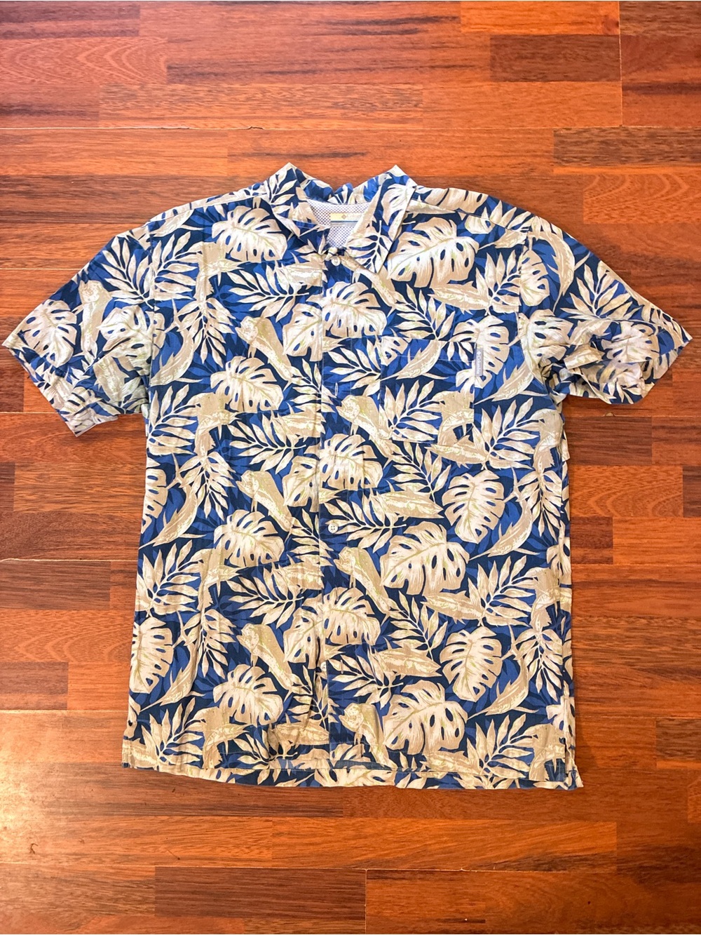 Men's Columbia PFG Blue Tropical Print Short-Sleeve Shirt